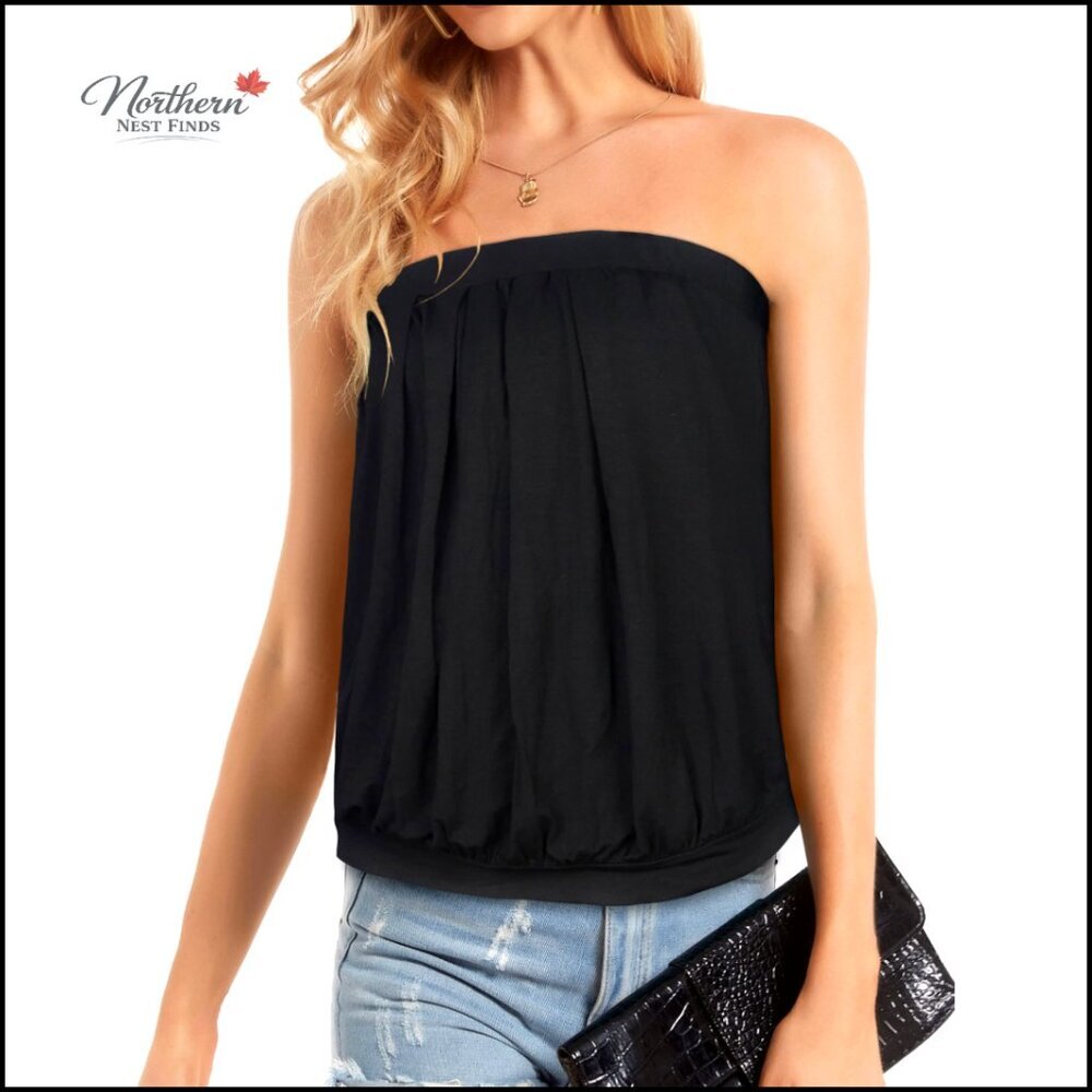 Strapless Tube Top Blouse, Cotton Blend, S-2XL, Summer Casual Tunic